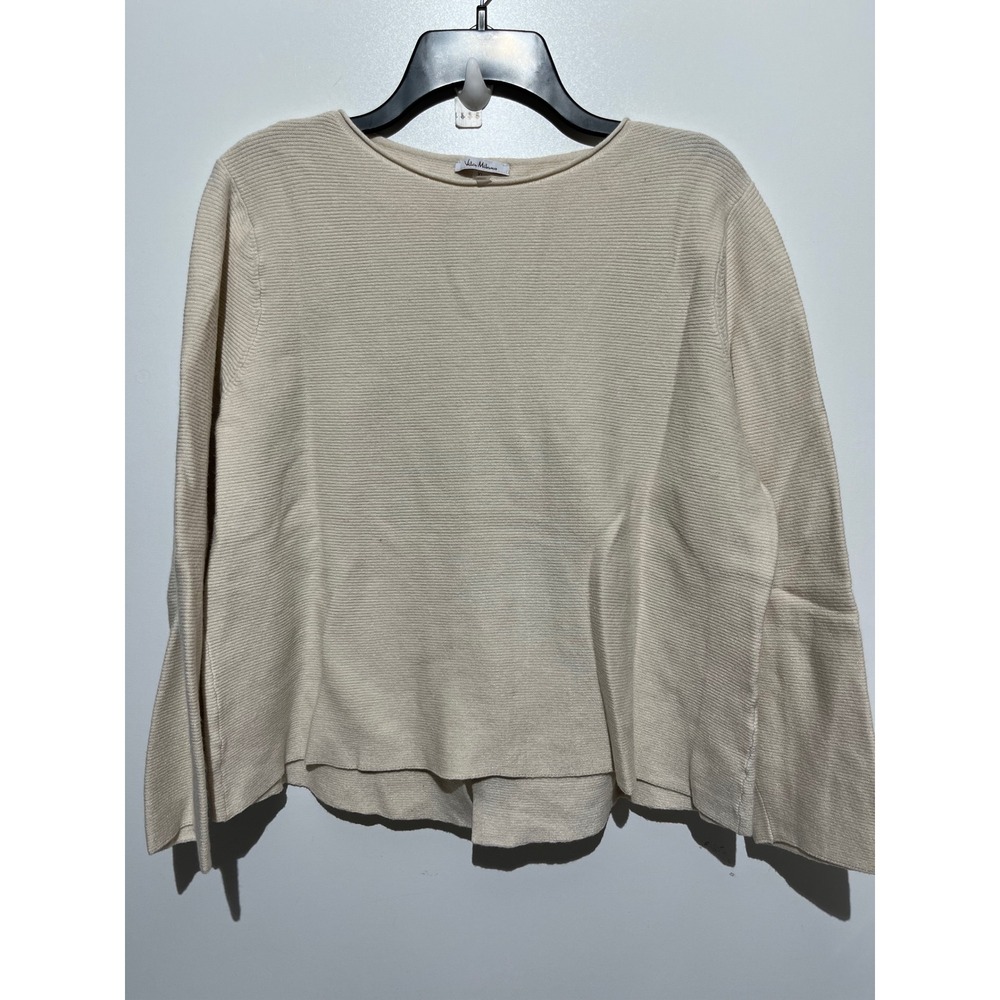Vila Milano Cream Ribbed Button Back Long Sleeve Sweater Top XL Off White